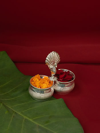 Mayur Haldi Kumkum Stand Crafted in 925 Silver