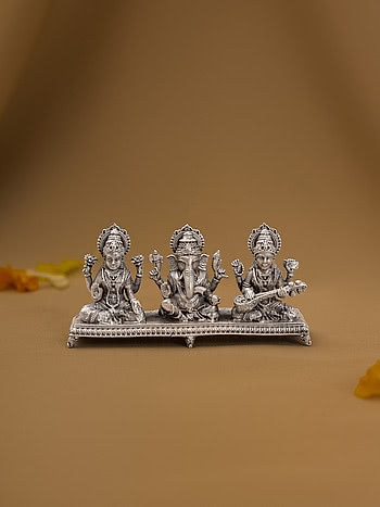 Tridev Ganesh Laxmi Bramha Idol Crafted in 925 Silver