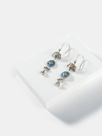 Oxidised Antique Vakrai Earrings in 925 Silver