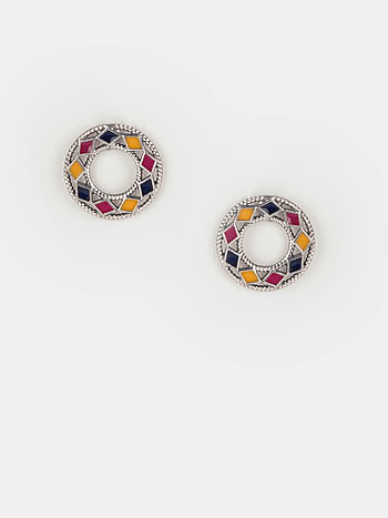 Chokti Pattern Studs in Oxidised 925 Silver