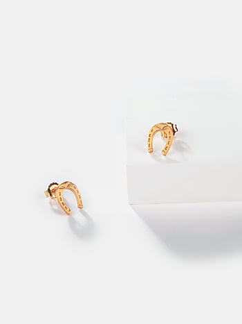 The Protector Horse Shoe Charm Stud Earrings in Gold Plated 925 Silver