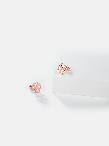 The Wing Woman Clover Charm Stud Earrings inﾠRose Gold Plated 925 Silver