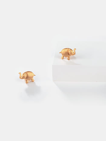 The Wise One Elephant Charm Stud Earrings in Gold Plated 925 Silver