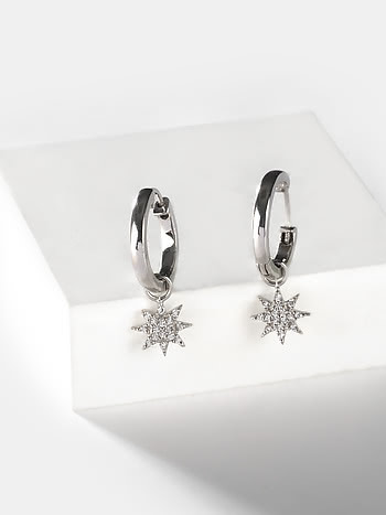 12 mm City of Stars Hoop Earrings in 925 Silver