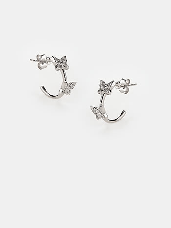 15 mm Fluttering Wings Butterfly Hoop Earrings in 925 Silver