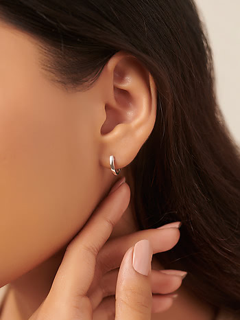 Shaya Silver Earrings. 10 mm Beating the Monday Blues Mini Hoop Earrings in 925 Silver. Jewellery for Women in Sterling Silver, Shaya SilverJewellery.