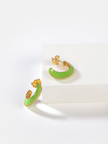 New Discoveries Green Enamel Hoops in Gold Plated 925 Silver