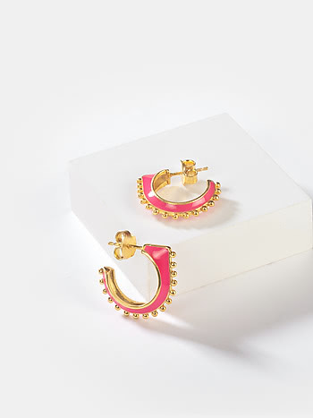 Negotiation Mode Pink Enamel Hoops in Gold Plated 925 Silver