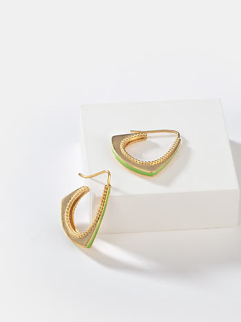 Impromptu Plans Green Enamel Hoops in Gold Plated 925 Silver