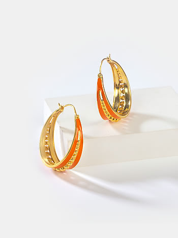 A Jam Session Orange Enamel Hoops in Gold Plated 925 Silver