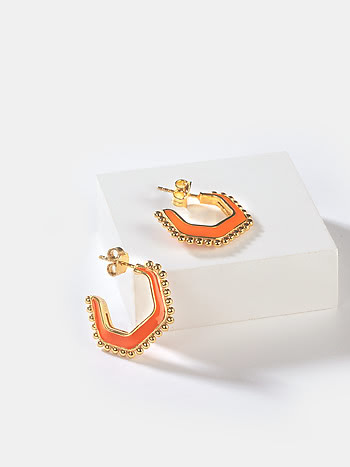 A Long Drive Orange Enamel Hoops in Gold Plated 925 Silver