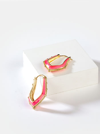 Creative Overdrive Pink Enamel Hoops in Gold Plated 925 Silver