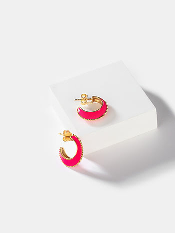 New Discoveries Pink Enamel Hoops in Gold Plated 925 Silver