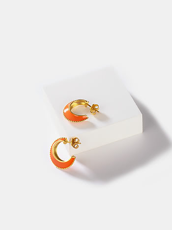 New Discoveries Orange Enamel Hoops in Gold Plated 925 Silver