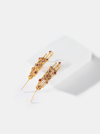 Echinocereus Bloom Ear Pins in Antique Gold Plated 925 Silver