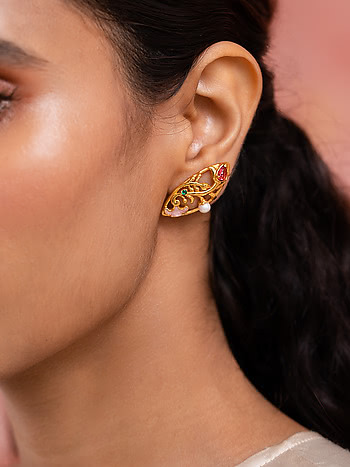 Buy Golden Leaf Dulhan Wedding Chain Jhumka Earring Online  Get 73 Off