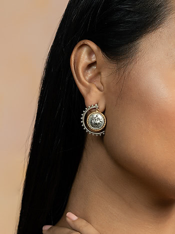 Snehitaru Coin Earrings in Dual Plated 925 Silver