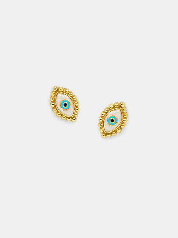 Kismet Evil Eye Stud Earrings in Gold Plated 925 Silver