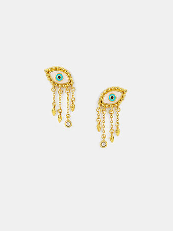 Kismet Evil Eye Dangler Earrings in Gold Plated 925 Silver