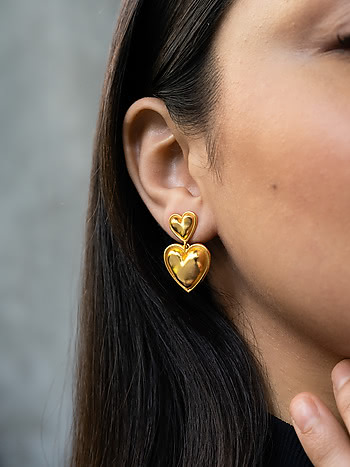 You and Your Clumsy Spills Heart Dangler Earrings in Gold Plated 925 Silver