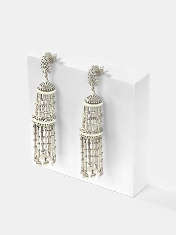 Mandapa Pillar Jhumki Earrings in Oxidised 925 Silver