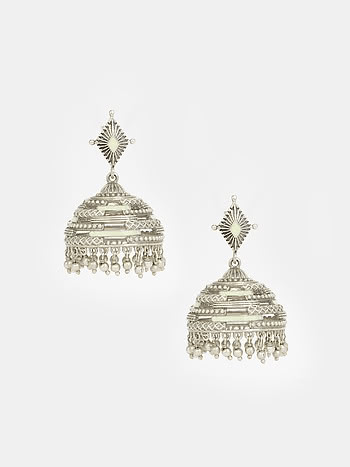 Kumbha Jhumki Earrings in Oxidised 925 Silver