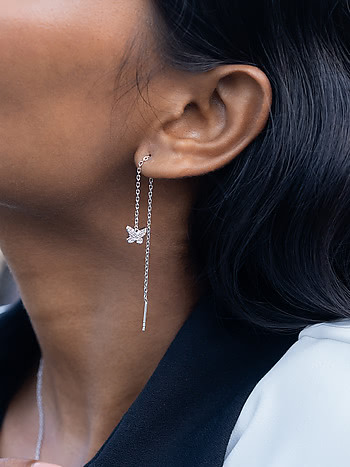 Fluttering Wings Butterfly Sui Dhaga Earrings in Rhodium Plated 925 Silver