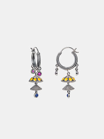 Phulwadi Work Hoop Earrings in Oxidised 925 Silver