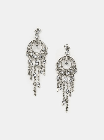 Chham Chham Long Earrings in 925 Oxidised Silver