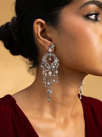 Chham Chham Long Earrings in 925 Oxidised Silver