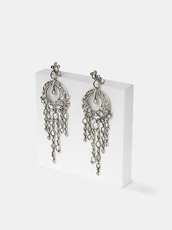 Chham Chham Long Earrings in 925 Oxidised Silver