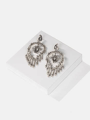 Dhol Taasha Earrings in 925 Oxidised Silver