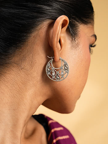 Mauj Masti Hoop Earrings in 925 Oxidised Silver