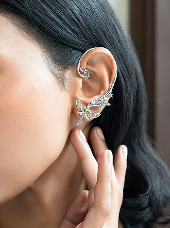 Winged Key Earcuff in 925 Silver