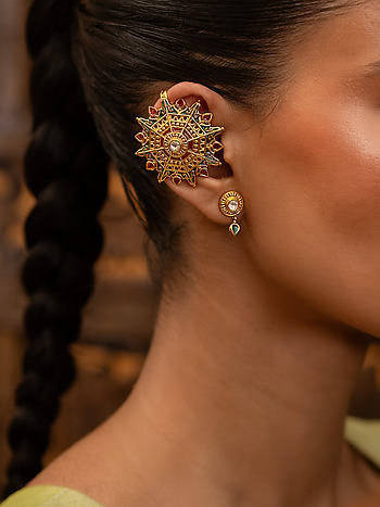 Mehendi Masti Mismatch Earclip in Gold Plated 925 Silver