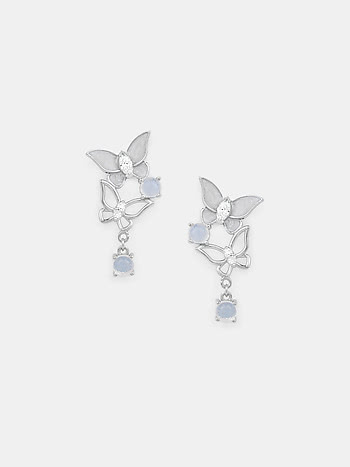Aponi Butterfly and Flower 925 Silver Earrings