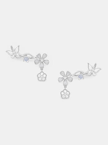 Iris Flower and Butterfly 925 Silver Earrings