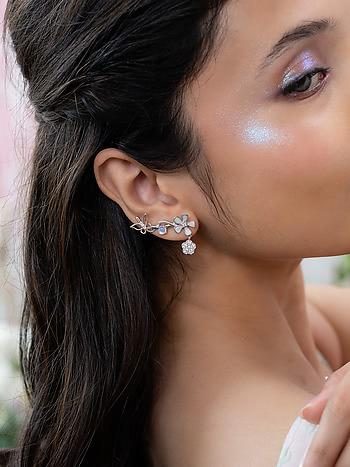 Iris Flower and Butterfly 925 Silver Earrings