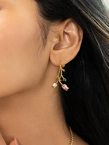 Gulab Rose Earrings Crafted in Gold Plated 925 Silver
