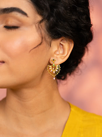 Mukut Chandbali Earrings in Gold Plated 925 Silver