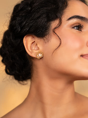 Kamal Sarovar Stud Earrings in Gold Plated 925 Silver