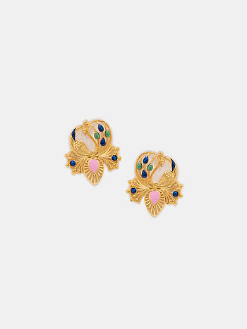 Mayura Pankhi Stud Earrings in Gold Plated 925 Silver