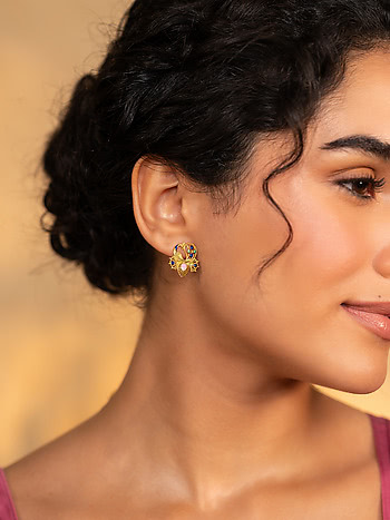 Mayura Pankhi Stud Earrings in Gold Plated 925 Silver