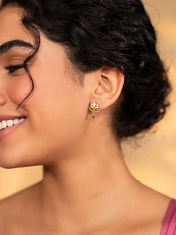 Kamal Kriti Stud Earrings in Gold Plated 925 Silver