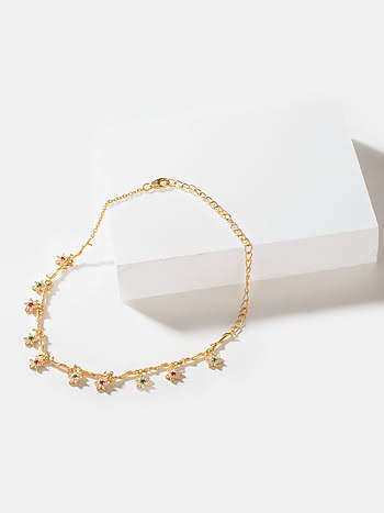 Drops of Nostalgia 7 Stone Anklet in Gold Plated 925 Silver