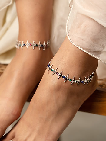 Korliya 925 Sterling Silver Indian Heart Love Double Chain Adjustable  beaded Ankle Bracelets Anklet : Amazon.co.uk: Fashion