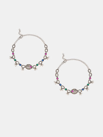 Feeling Rupvan Oxidised Anklets in 925 Silver