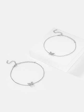 Fly on Butterfly Anklet in Rhodium Plated 925 Silver