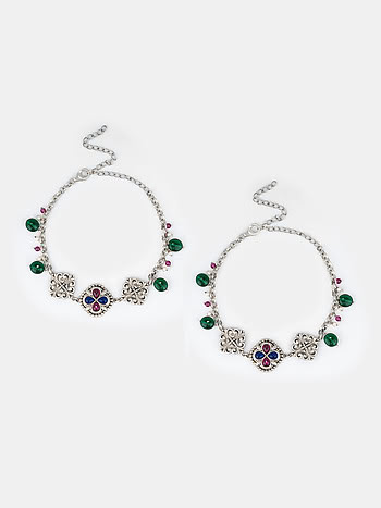 Feeling Soni Oxidised Anklets in 925 Silver