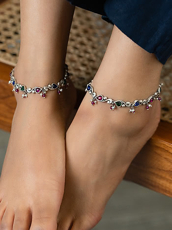 Feeling Suhino Oxidised Anklets in 925 Silver